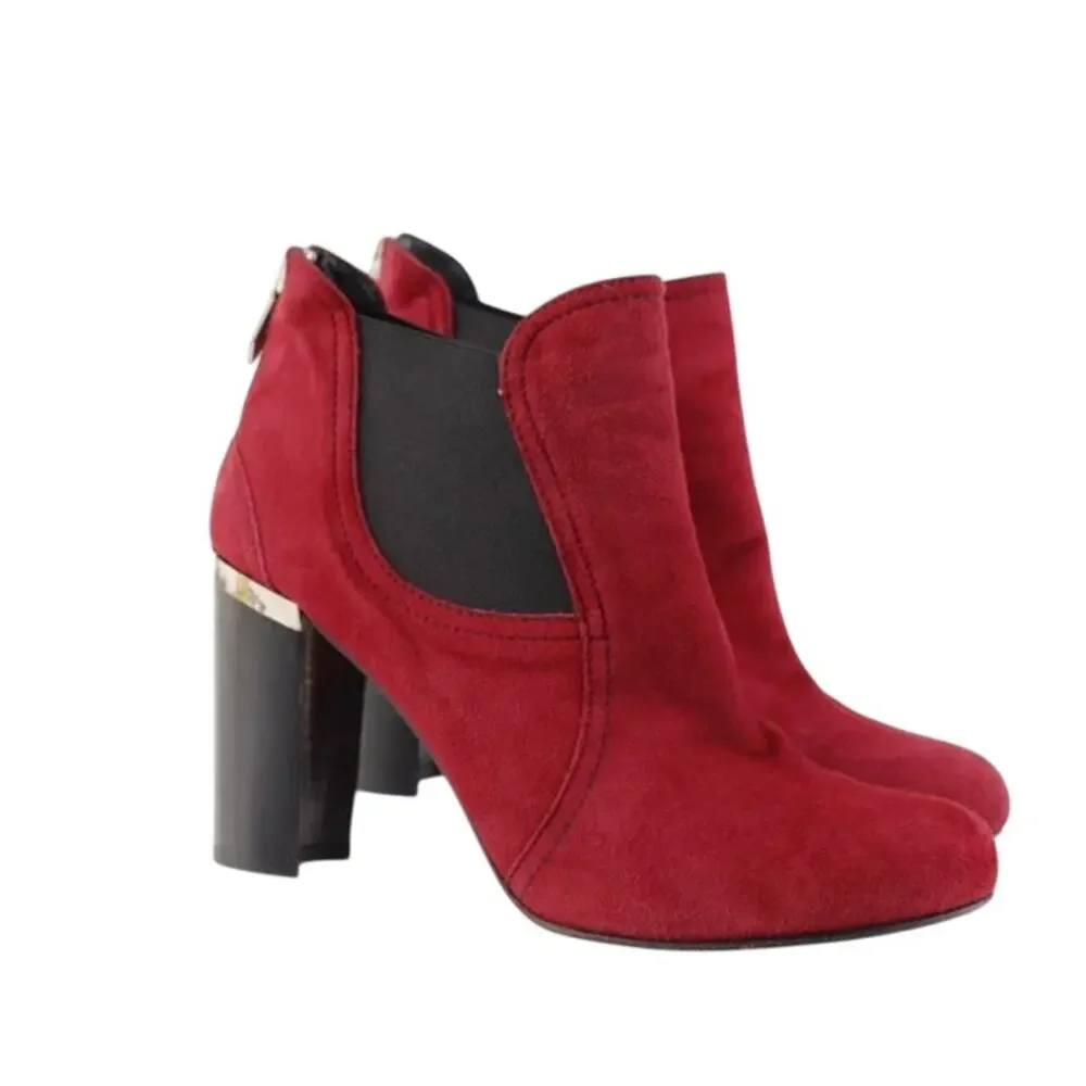 Donald Pliner Bonnie Boot Red Suede Chelsea Bootie Block Heel Size 7